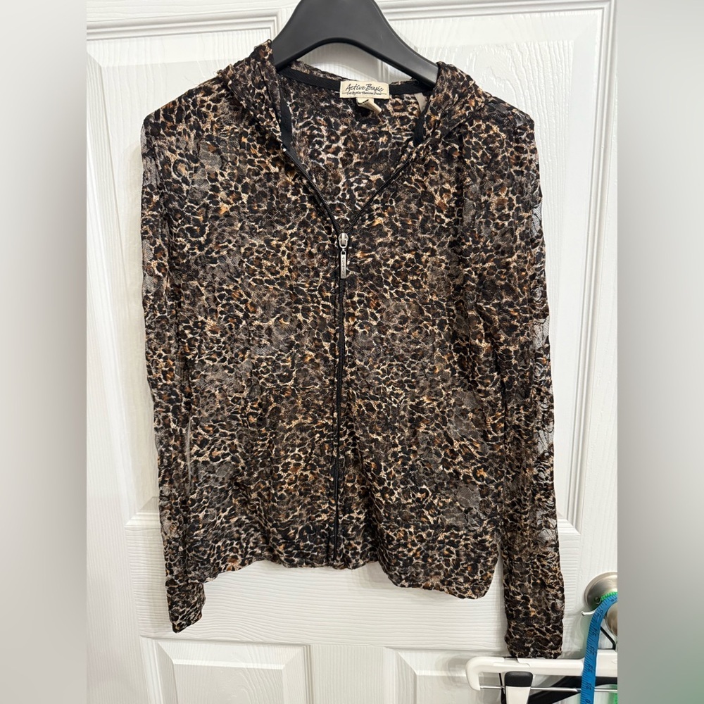 Women’s medium Sheer Leopard Mesh Zip Hoodie Y2K Spice Girl Retro Glam Style